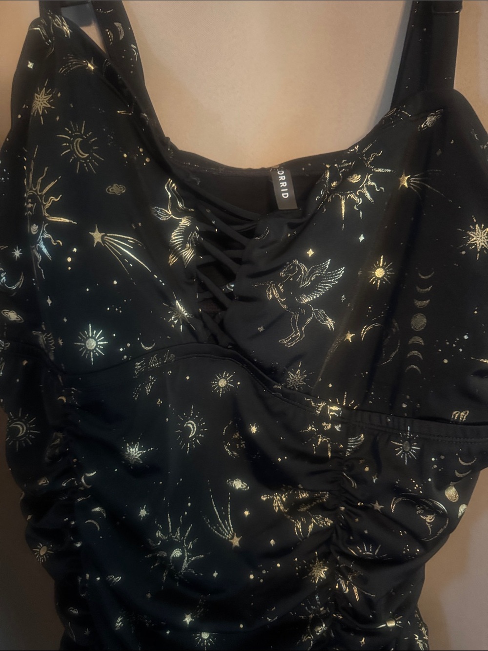 torrid bathing suit with Gold Celestial Print - Picture 3 of 7